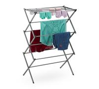 Relaxdays Tendedero Plegable Vertical, 11 Barras, 6 Niveles, 105x73x37 cm, Tenderete de Torre, Secado de Ropa, Plateado