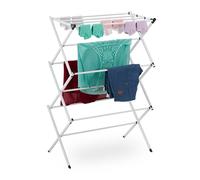 Relaxdays Tendedero Plegable Vertical, 11 Barras, 6 Niveles, 105x73x37 cm, Tenderete de Torre, Secado de Ropa, Blanco