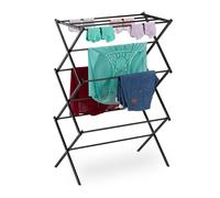 Relaxdays Tendedero Plegable Vertical, 11 Barras, 6 Niveles, 105x73x37 cm, Tenderete de Torre, Secado de Ropa, Negro