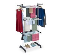Relaxdays Tendedero Torre, Alas Desplegables, 173 x 126 x 64 cm, Tenderete Vertical con Ruedas, Metálico, Blanco/Gris