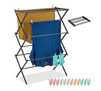 Relaxdays Tendedero Torre Plegable, 11 Barras, 105x74x37 cm, Metal, con Pinzas, Tenderete Compacto, Colgador Ropa, Negro