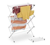 Relaxdays Tendedero Torre Plegable, con 11 Barras, 104 x 73 x 38 cm, Tenderete Interiores para Secar Ropa, Metal, Blanco
