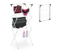Relaxdays Tendedero Torre Plegable, Tendal con 18 Barras, 136 x 62 x 51 cm, Tenderete para Interiores, Metal, Blanco