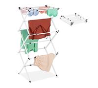 Relaxdays Tendedero Vertical Plegable, Extensible, 11 Barras, 6 Niveles, Secador Ropa, Metal, 1 Ud., 106x38 cm, Blanco