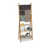 Relaxdays Toallero Baño con Estantería, Bambú-DM, Marrón-Blanco, 150x50x30cm