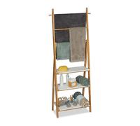 Relaxdays Toallero baño con estantería de bambú blanco,marrón claro