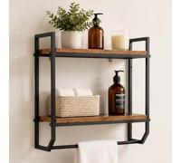 Relaxdays toallero Colgante de Pared, estantería de 2 baldas, baño y Cocina | hierro y MDF, marrón/negro, 40x40x15 cm