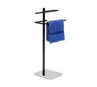 relaxdays Toallero con 2 Brazos, Acero Cromado, 82 x 44 x 28 cm, Base de plástico, Antideslizante, baño, 2.5 Kg, Negro