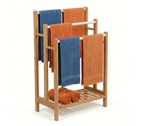 Relaxdays Toallero con 3 Barras y Estante, Altura 86 x 46 x 24 cm, para Toallas de Mano y baño, bambú y Metal, Color Natural/Blanco