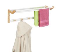 Relaxdays Toallero de pared con perchero en bambú blanco,marrón claro