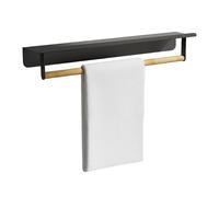 Relaxdays Toallero de Pared, con repisa HBT: 9x45x8 cm, baño y Cocina, bambú y Metal, Negro/Natural