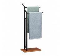 Relaxdays Toallero de Pie 2 Barras, Hierro-DM, Negro-Marrón 88 x 40 x 20 cm | Diseño elegante y funcional, medidas 88 x 40 x 20 cm, ideal para cualquier baño.