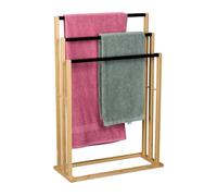 Relaxdays Toallero de Pie con 3 Barras Escalonadas, Colgador de Toallas Hecho de Bambú, 82 x 55 x 24 cm, Natural y Negro