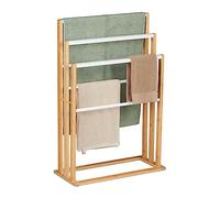 Relaxdays Toallero de Pie con 6 Barras, Bambú, 82 x 55 x 24 cm, Autónomo, Portatoallas Baño y Ducha, Natural y Blanco