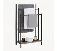 Relaxdays Toallero de pie con repisa, 3 Barras, Efecto Madera, 81x43x28 cm, Natural/Negro