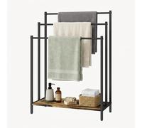 Relaxdays Toallero de pie con repisa Industrial, 3 Barras, 81x60x28 cm, marrón/Negro