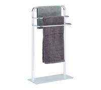 Relaxdays Toallero de pie cromado y cristal blanco,plata