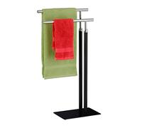 Relaxdays Toallero de pie doble plateado y negro negro,plata