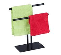 Relaxdays Toallero de Pie Doble, Soporte Bayetas, 31 x 28,5 x 12 cm, 2 Barras, Expositor Joyas, Baño y Cocina, Negro