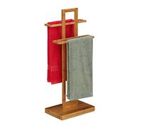 Relaxdays Toallero de Pie, Soporte Toallas Bambú, 2 Brazos, Tendedero Baño Madera, 88 x 35,5 x 23,5 cm, Marrón Natural