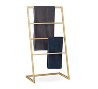 Relaxdays Toallero de Pie, Soporte Toallas Escalera, 4 Barras, Colgador Ropa, Bambú, 1 Ud., 110 x 60 x 35 cm, Marrón