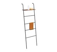 Relaxdays Toallero escalera industrial con repisa marrón,negro