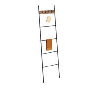 Relaxdays Toallero Escalera, 4 Barras y Ganchos, 160,5x44 cm, Metal, Soporte para Toallas Industrial, Baño, Negro/Marrón