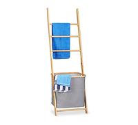 Relaxdays Toallero escalera con cesto para colada marrón claro,gris