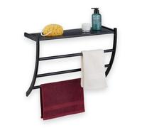 Relaxdays Toallero para Pared, 44 x 56,5 x 23 cm, con Balda y 3 Barras, Colgador de Toallas para el Baño, Negro