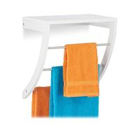Relaxdays Toallero Pared con 3 Barras, con Repisa, Estantería Baño, DM-Acero Inoxidable, 1 Ud., 40 x 38 x 25 cm, Blanco