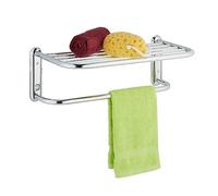 Relaxdays Toallero Pared con Balda, Soporte Toallas Ducha, 6 Barras Acero Cromado, Baño, Aseo, 17x48x23,5cm, Plateado
