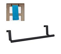 Relaxdays Toallero Puerta, Colgador Trapos Cocina, Barra para Armario Baño, Acero Inoxidable y Plástico, 1 Ud., Negro
