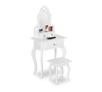 Relaxdays Tocador para niñas con taburete blanco,plata