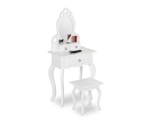 Relaxdays Tocador para niñas con taburete blanco,plata