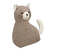 Relaxdays Tope Puerta Gato, Relleno Arena, Tela, Sujetapuertas Peluche Suelo, Pesado, Suave, 25,5 x 22 x 10 cm, Marrón
