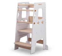 Relaxdays Torre de aprendizaje Estrellas ajustable blanco,marrón claro