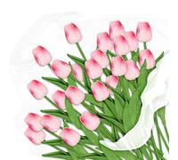 Relaxdays Pack de 24 tulipanes artificiales verde,fucsia