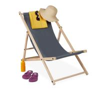 Relaxdays Tumbona plegable madera antracita,marrón claro