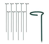 Relaxdays Tutores de Metal para Plantas, Set de 10, Guías con Anillo, 60 cm Largo, Estacas de Jardín, con Bridas, Verde