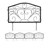 Relaxdays Valla Jardín, 4 Piezas 33 x 225 cm, Bordes Césped Metálicos, Cerramiento Huerto, con Ornamentos, Hierro, Negro