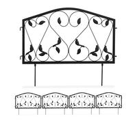 Relaxdays Valla Jardín, 4 Piezas 33 x 225 cm, Bordes Césped Metálicos, Cerramiento Huerto, Diseño Hojas, Hierro, Negro