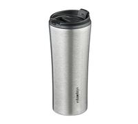 Relaxdays Vaso Térmico Café sin BPA, 400 ml, Bebidas Calientes y Frías, Taza Hermética, Acero Inox., Plateado y Negro
