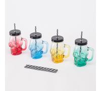 Relaxdays Vasos con tapa, set 4, calavera azul,amarillo,rojo