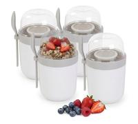 Relaxdays vasos herméticos para muesli y yogur, set de 4, blanco