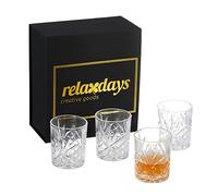 Relaxdays Vasos Whisky Set 4, con Caja de Regalo, Diseño Abstracto, Accesorios de Bar para Ron, 10 x 8 cm, Transparente