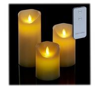 Relaxdays Set de 3 velas led con mando a distancia crema,negro,plata