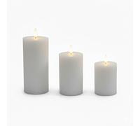 Relaxdays Velas LED, juego de 3, 3 tamaños, efecto llama parpadeante, cera real con ranuras, sin llama, gris claro