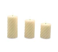 Relaxdays Velas LED, set 3, 3 tamaños, llama parpadeante, cera real, diseño retorcido, sin llama, champán