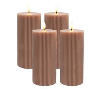 Relaxdays Velas LED, set 4, HxD 18 x 7,5 cm, llama parpadeante, cera real, acanaladas, sin llama, rosa antiguo