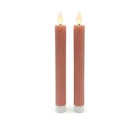 Relaxdays Velas LED, set de 2, Al. x Ø: 25 x 2 cm, rosa antiguo | Llama parpadeante, cera real, con estrías, sin llama